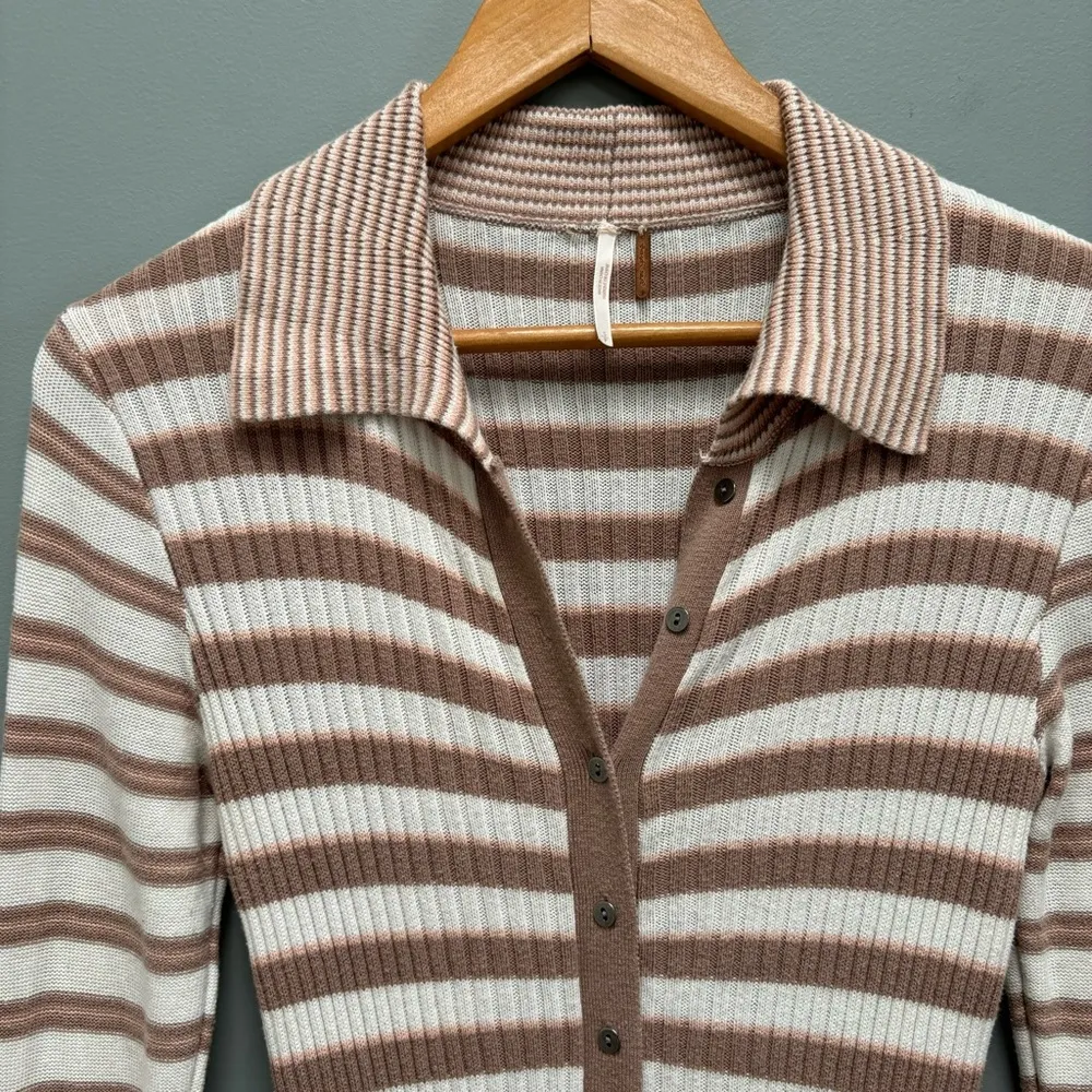 Free People Vista Cardi Striped Ribbed Sweater Midi Dress Ivory Small - Image 6