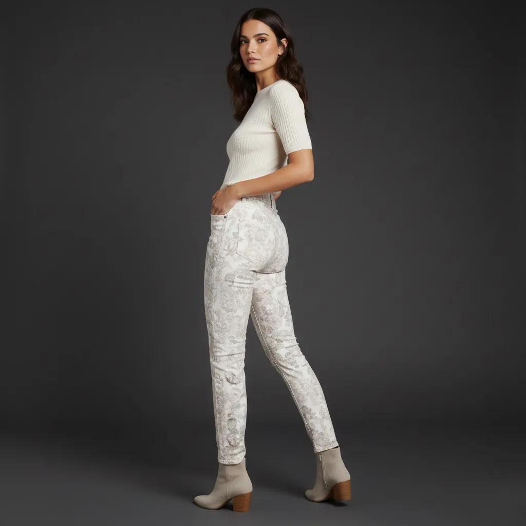 Seven 7 Floral Print Woman’s Jeans Tummy Less High Rise Skinny Pants, Size 6 - Image 2