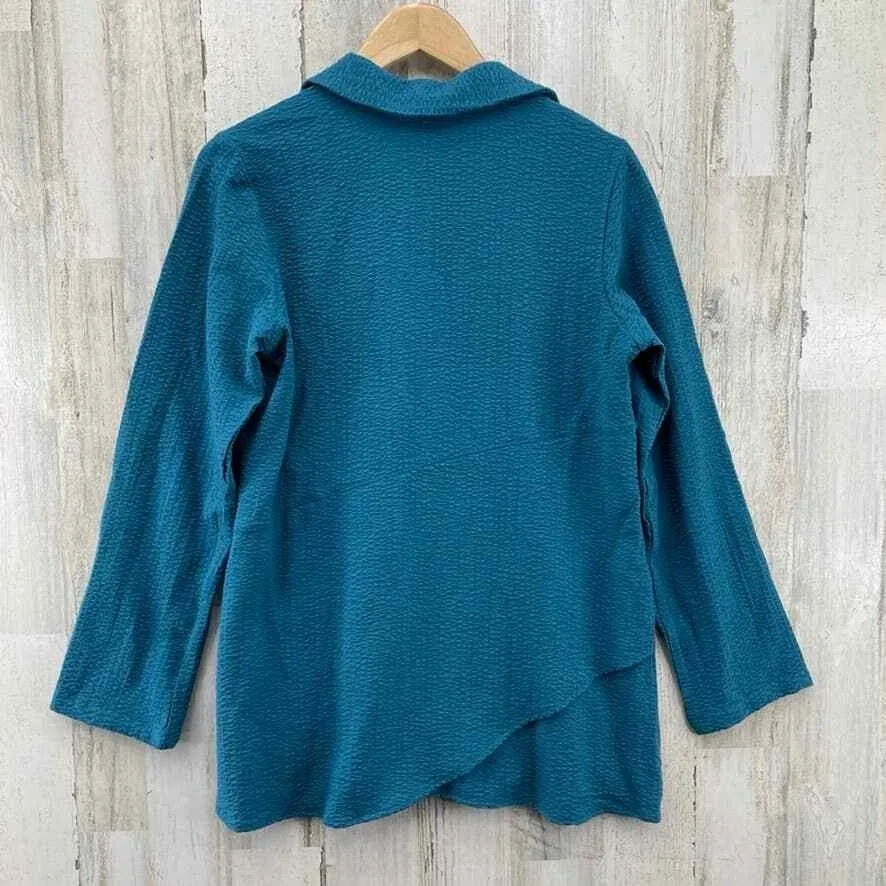 Soft Surroundings Button Front Shirt Womens Small Blue Mother Pearl Buttons - Image 4