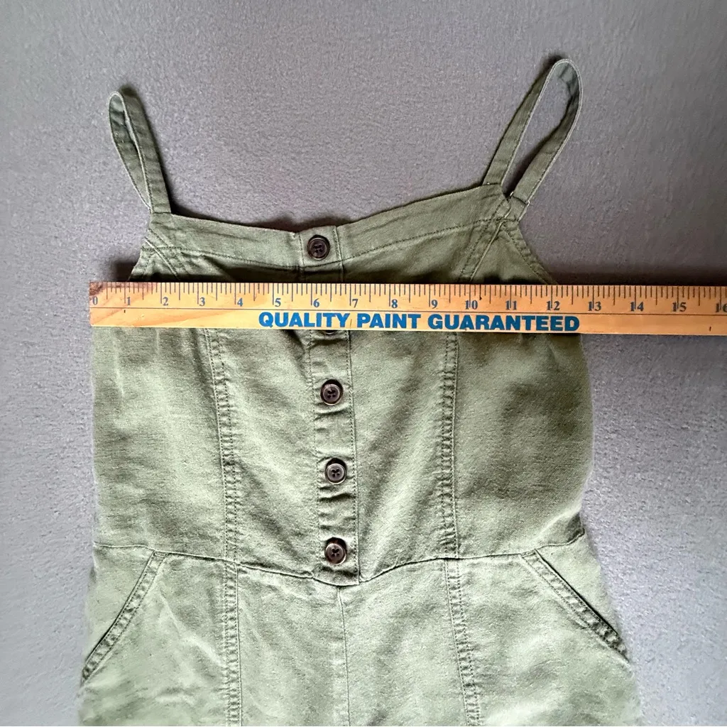 Old Navy Olive Green cropped Jumpsuit size Small linen blend‎ pockets adjustable - Image 8
