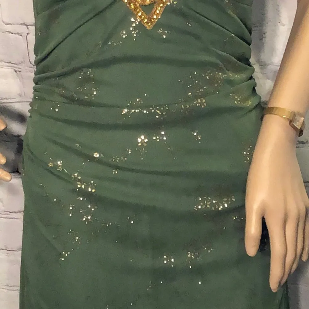 Vintage 1990s Taboo Green Sparkly Dress Asymmetrical Hem Stretchy - Image 4