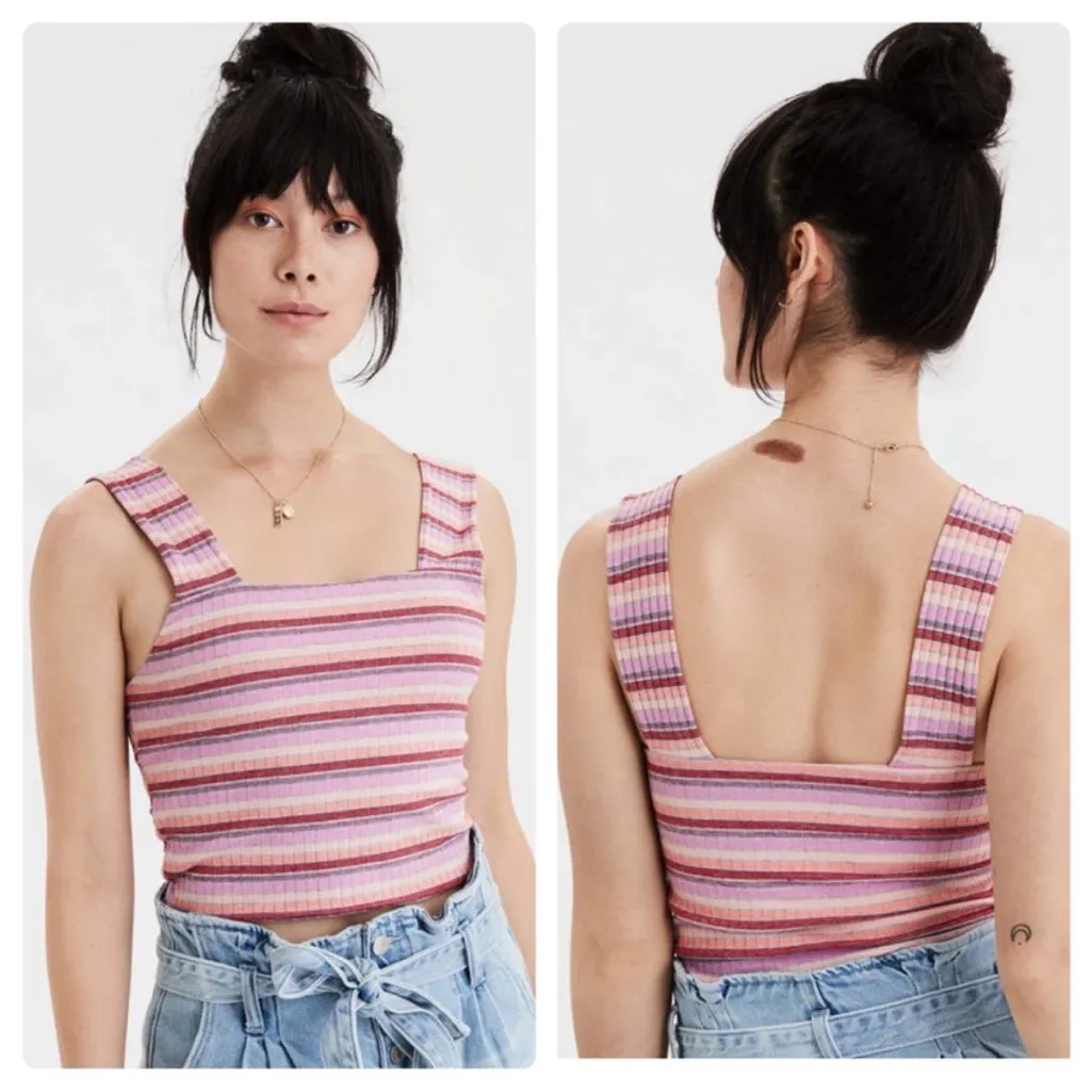 American Eagle Outfitters Multicolor Striped Crop Top Ribbed Tank Sleeveless Y2K - Image 2