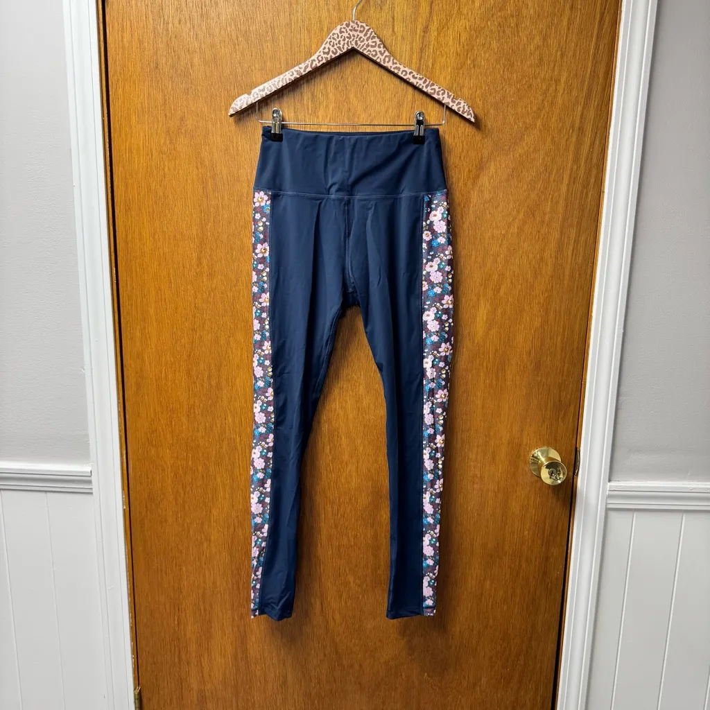 Liberty London Floral Side Pants Workout Leggings Navy Blue Small - Image 15