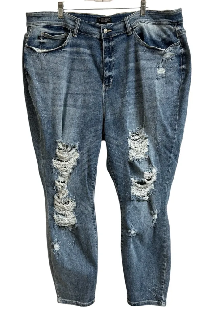 Judy Blue Size 24W Skinny Fit Distressed Bleach Splash Light Blue Jeans Stretch - Image 1