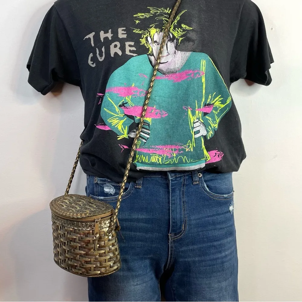 Vintage 90s Metallic Gold Braided Leather Mini Woven Basket Crossbody Purse Bag - Image 10