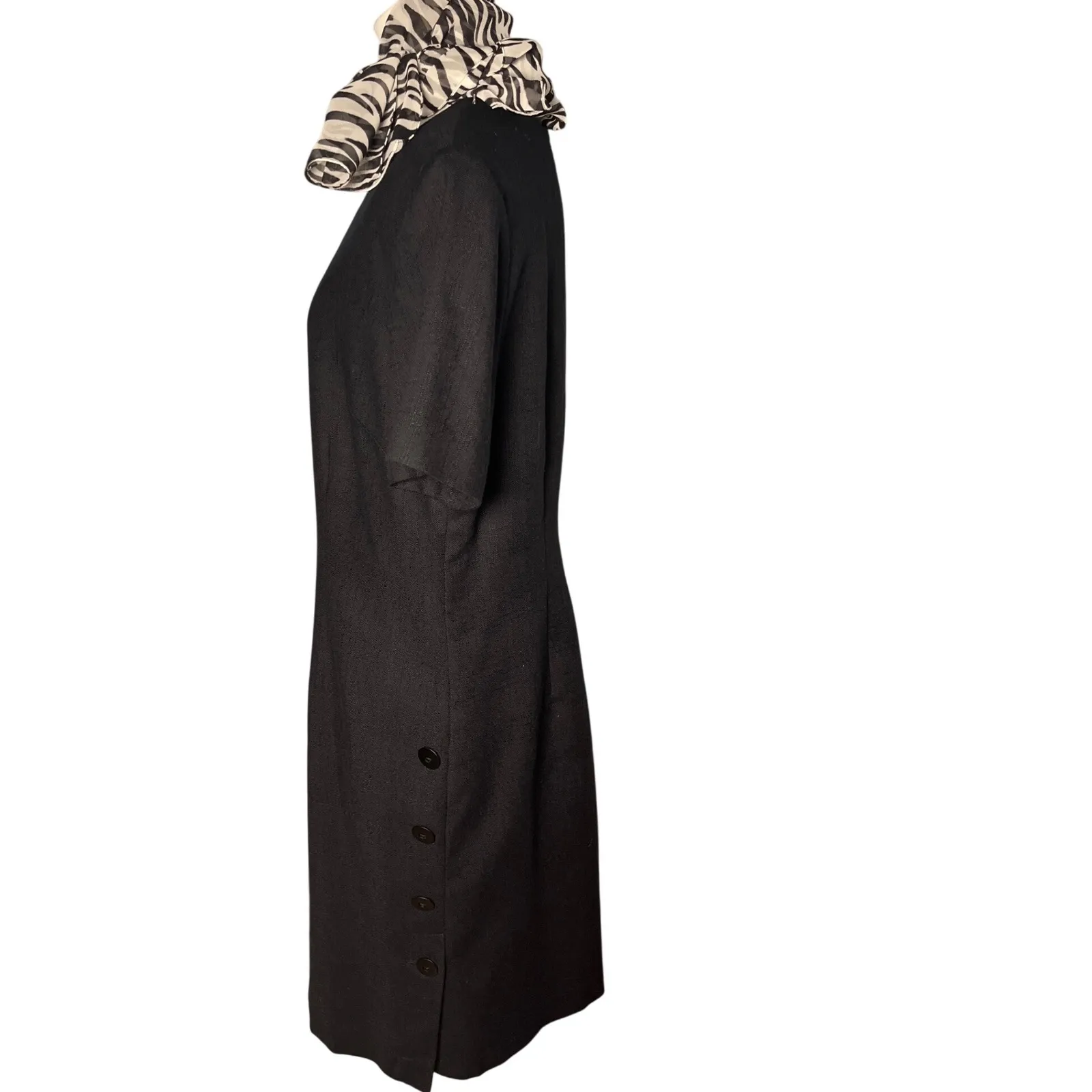 Lennie for Nina Leonard 14P Petite Black Sheath Dress Zebra Scarf Classic Career - Image 3