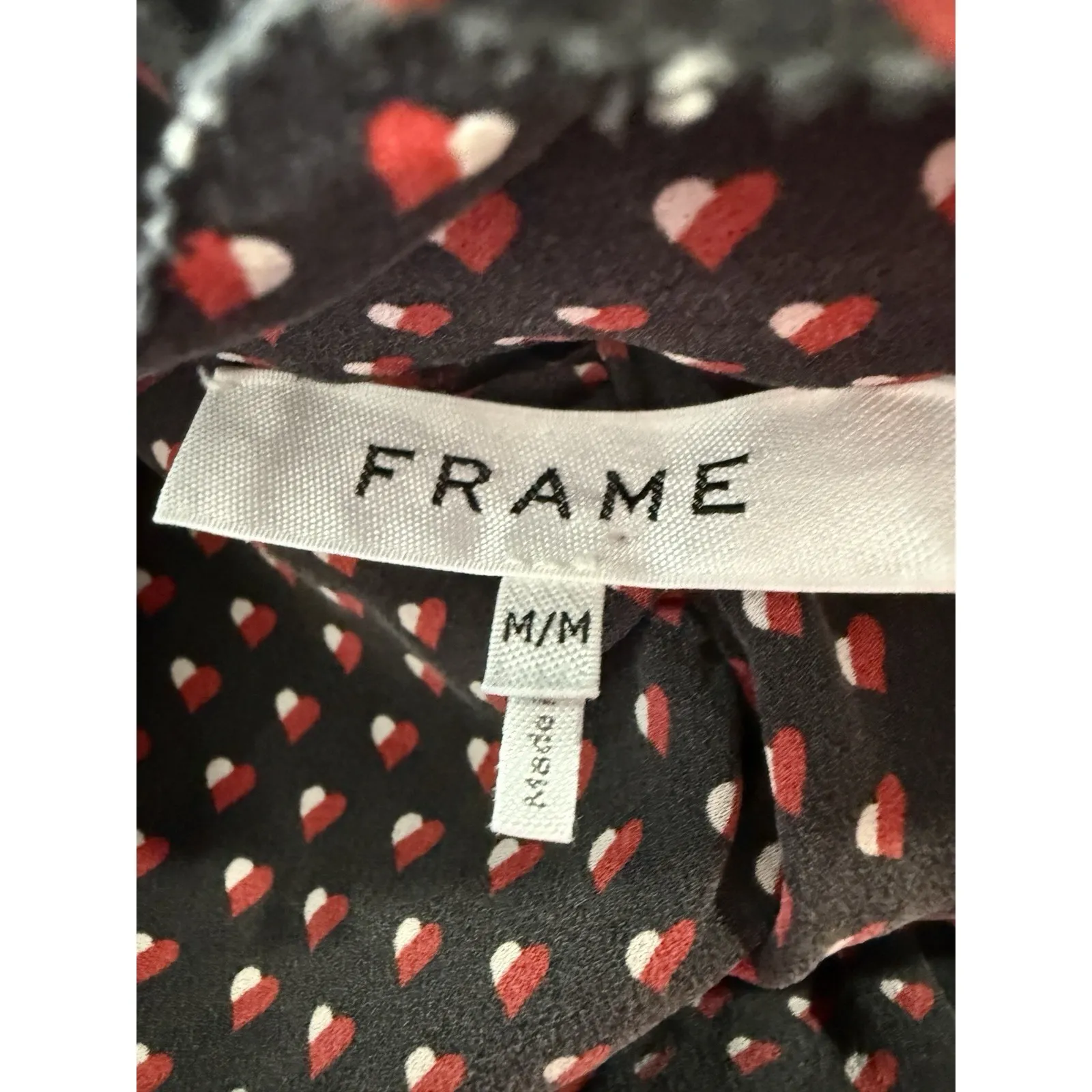 Frame Black Silk Heart Print Grace Ruffle Trim Puffed 3/4  Sleeves Size M - Image 5