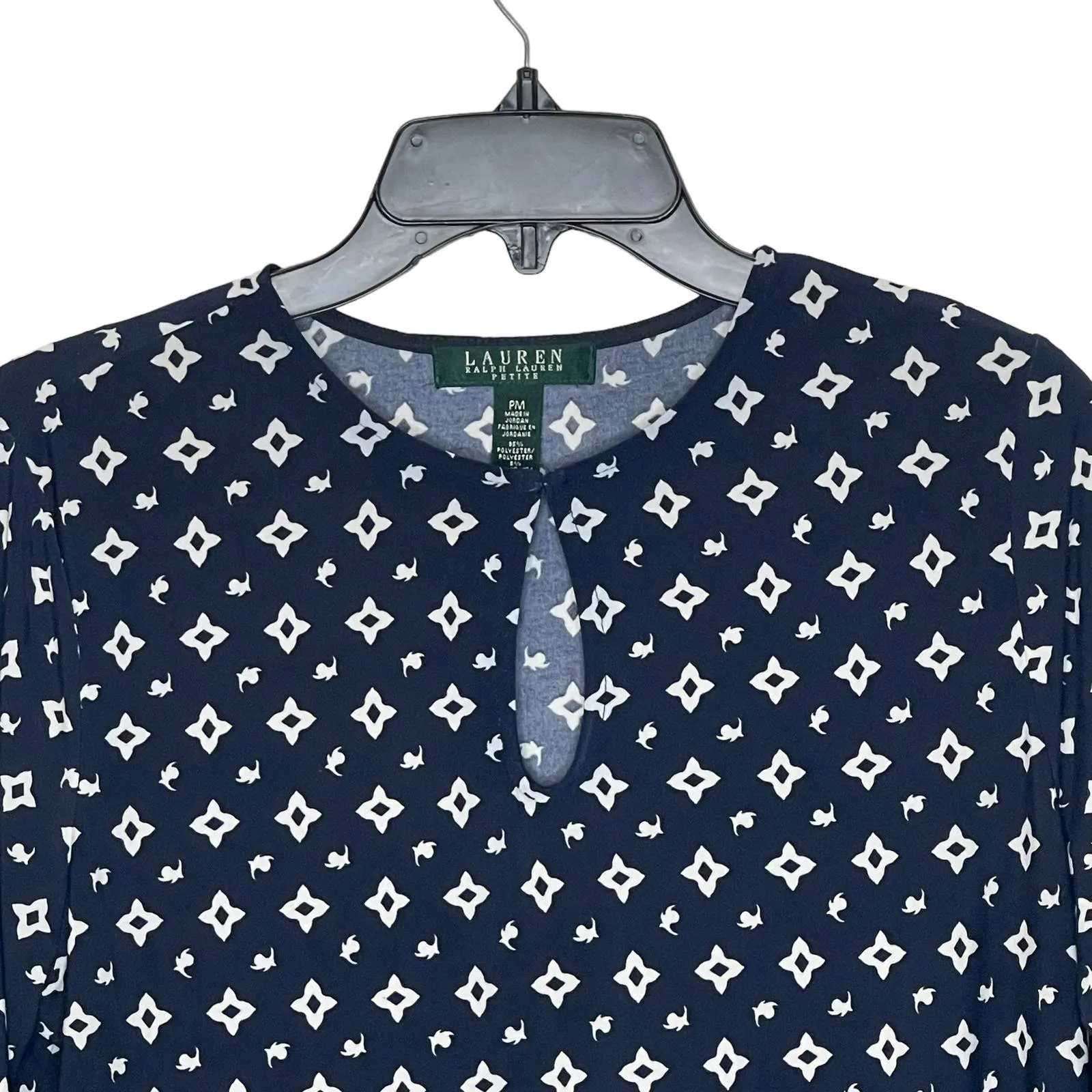 Lauren Ralph Lauren Petite Geo Keyhole Top 3/4 Sleeve Side Slit Hem Women Medium - Image 2