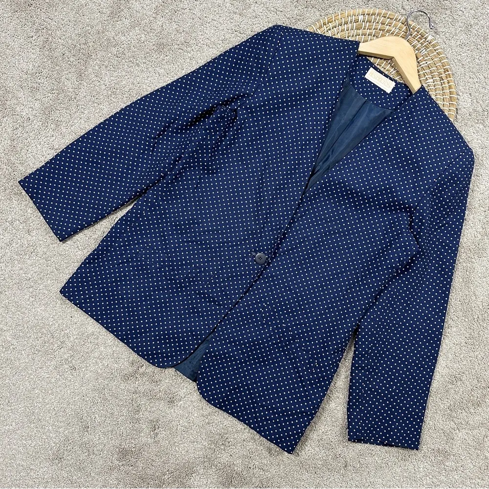 Pendleton Womens Vintage Polka Dot Print Lightweight Blazer Jacket Retro Navy 10 - Image 2