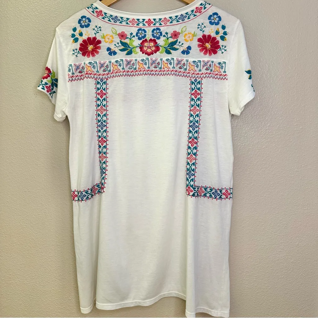 Johnny Was Embroidered Floral Tunic White Short Sleeve Top - Image 6