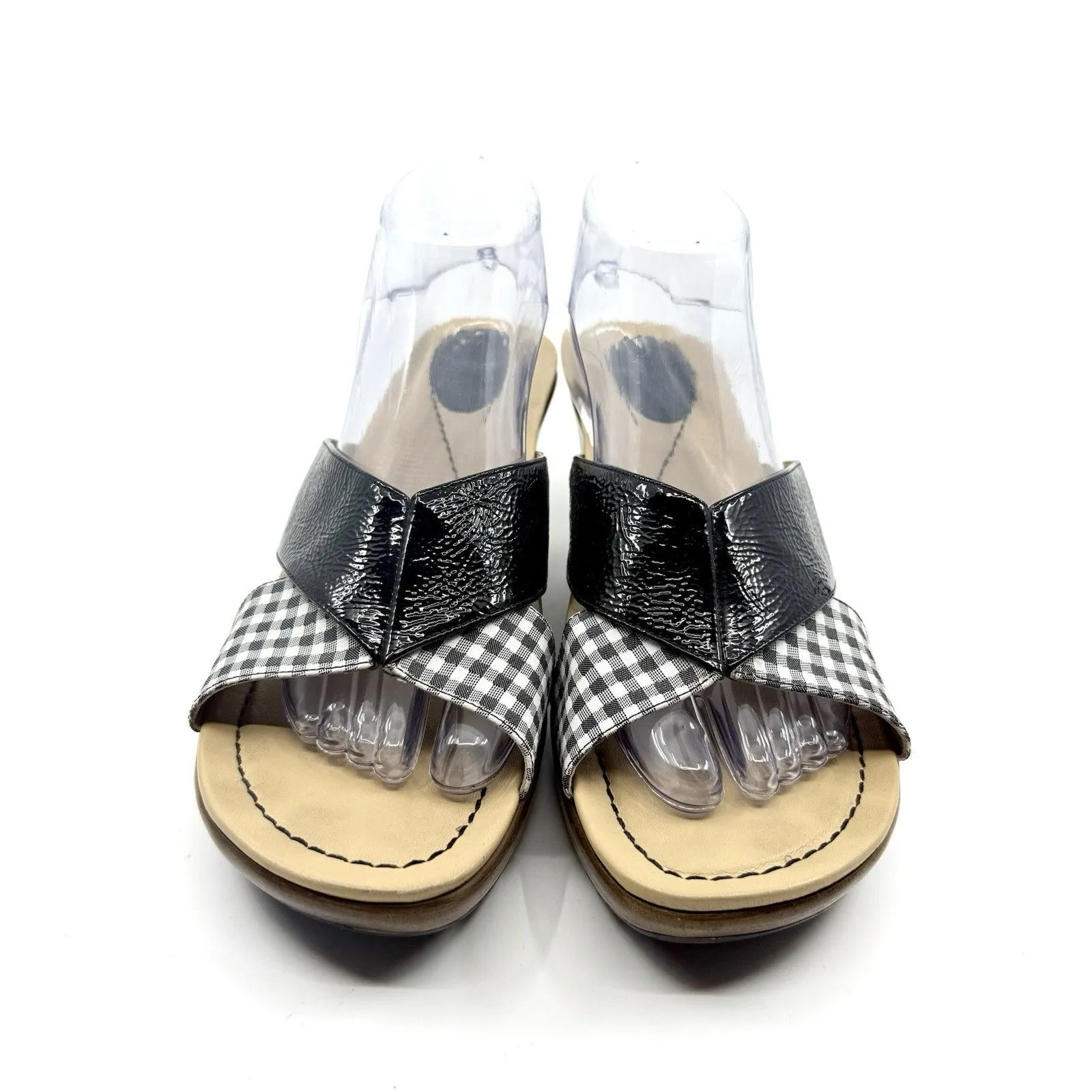 Dansko Wedge Sandals 42 US 11 Black Patent Gingham‎ Slip On Heel Comfort Shoe - Image 2