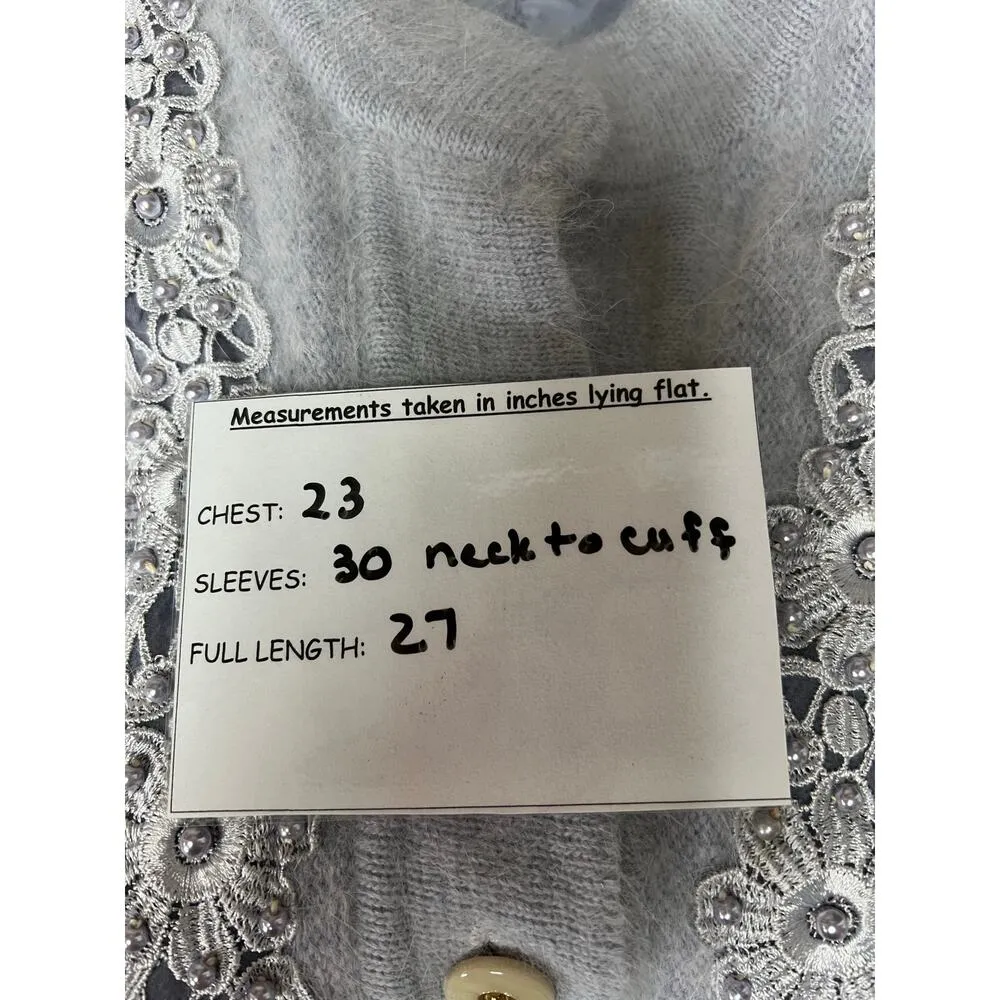 Beldini Vintage Gray Angora Beaded Sweater Cardigan Medium - Image 14