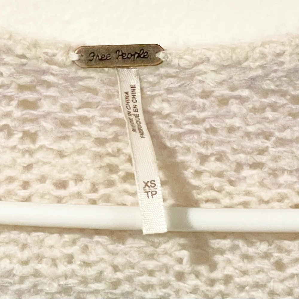 Free People XS Cream Cashmere Silk Blend Open Front Puff Sleeve Cardigan Sweater - Image 3