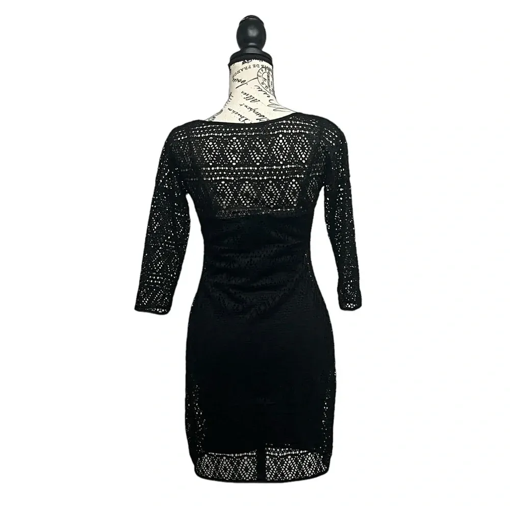 Vtg Express Sheer Crochet Black Dress XS Witchy Goth Grunge Dark Coquette Sheath - Image 5