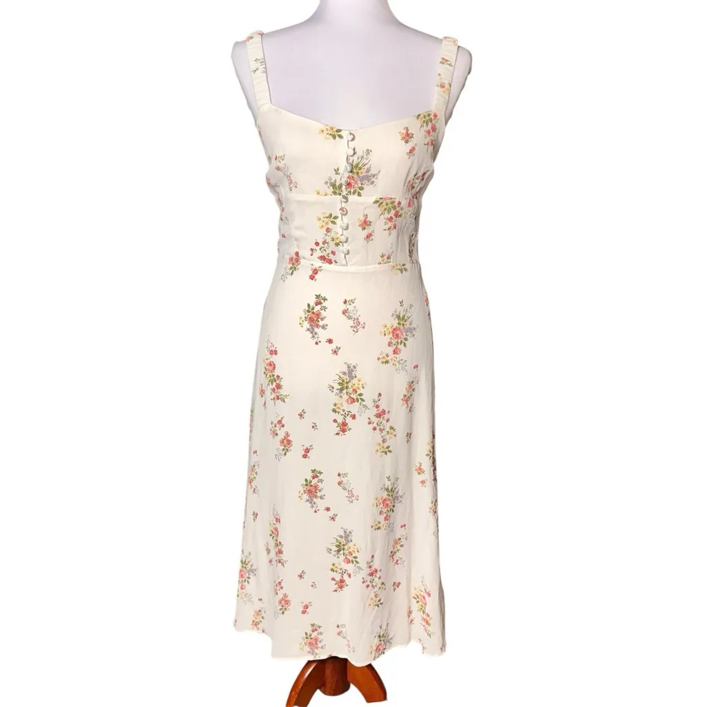 Reformation Camari Dress Size 4 Cream Perfume Floral Midi Dress Ditsy Cottage - Image 3