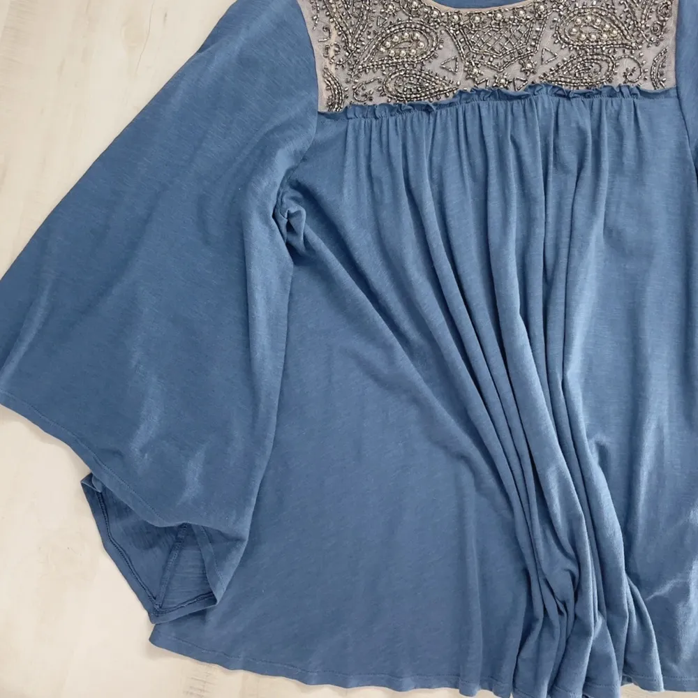 DELETTA x Anthropologie beaded oversized peasant top batwing tunic top M - Image 4