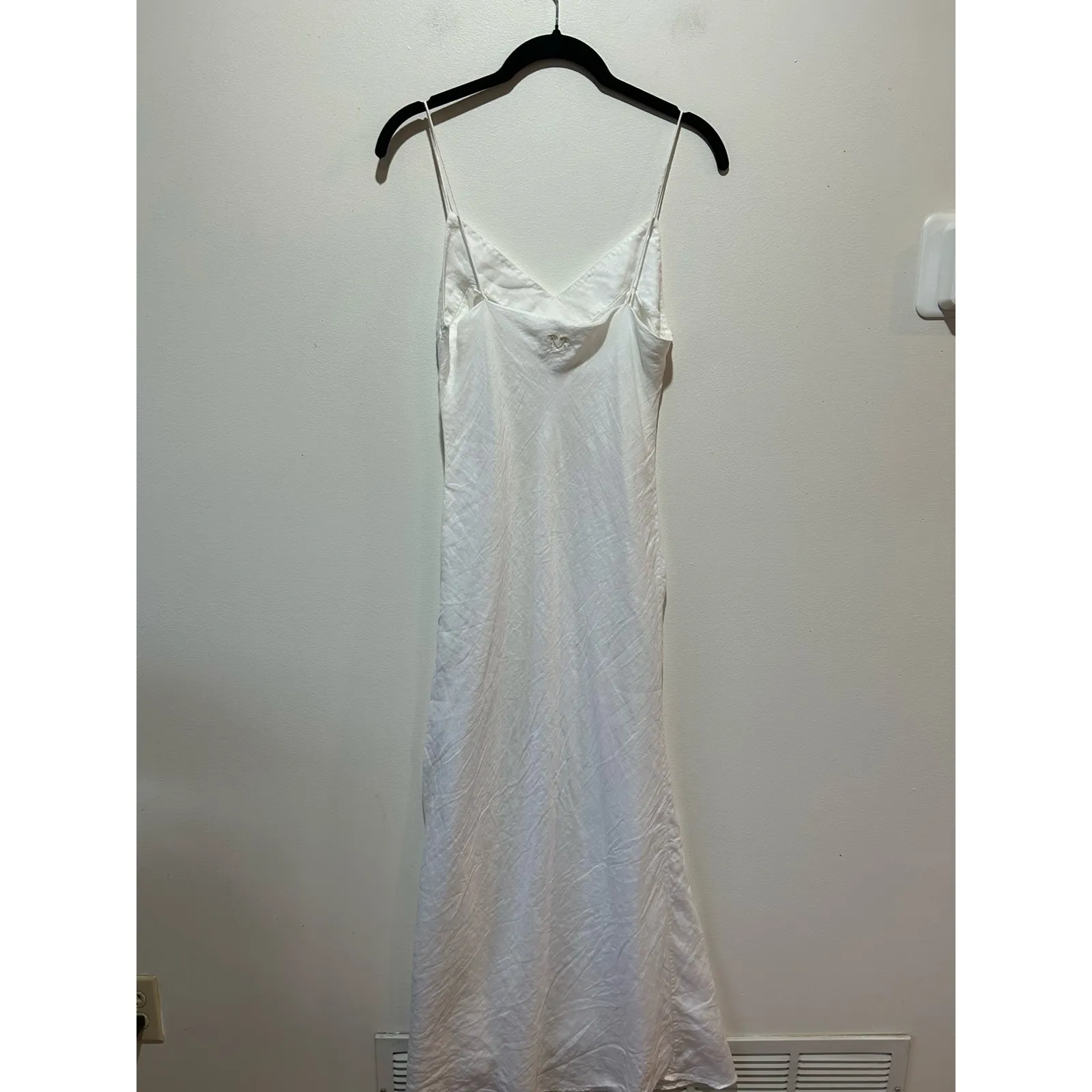 Frette Collection 100% linen nightgown long spaghetti strap quiet luxury size S White - Image 3