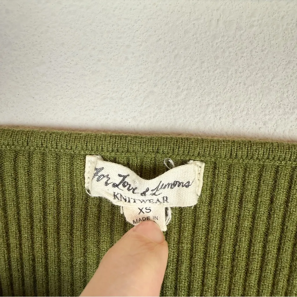 For Love & Lemons Paige Hook & Eye Ribbed Knit Long Sleeve Top Olive Size XS - Image 5