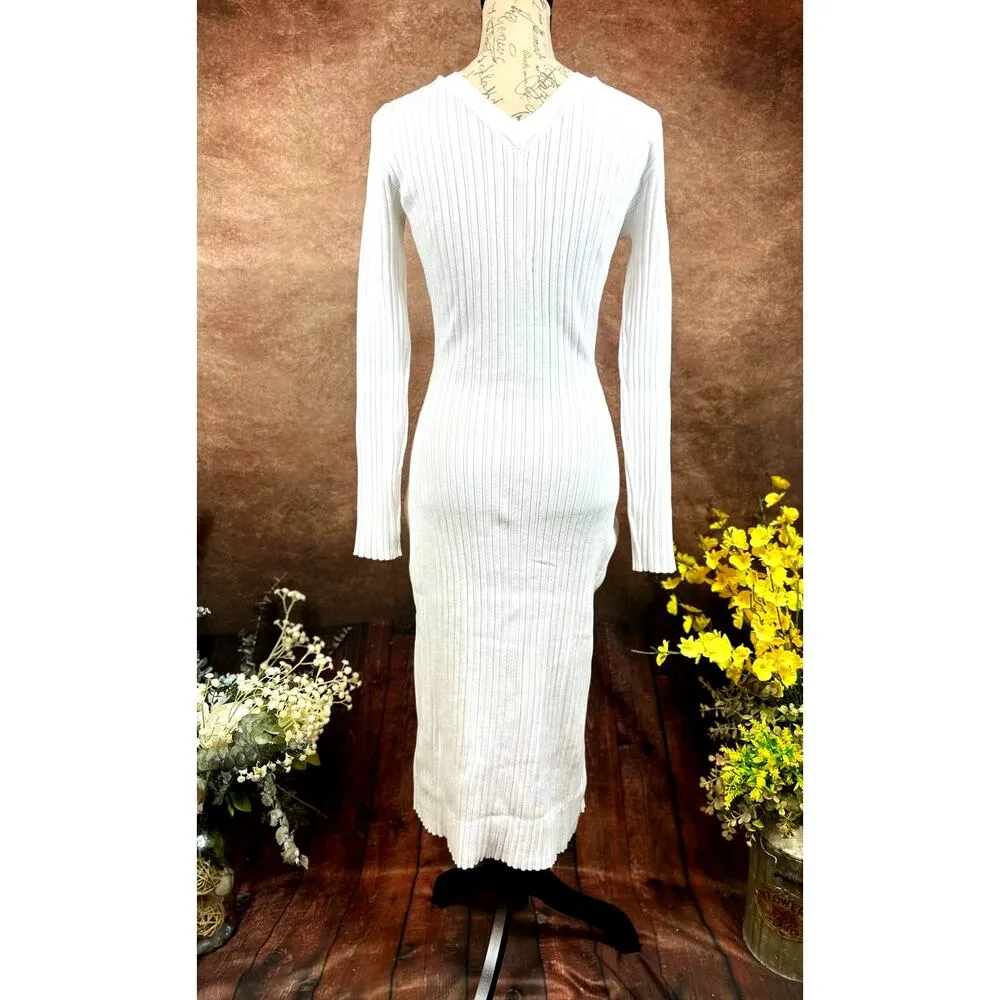 LITA By Ciara Icon Rib V Neck Cardigan Button Front Midi Dress - Image 11