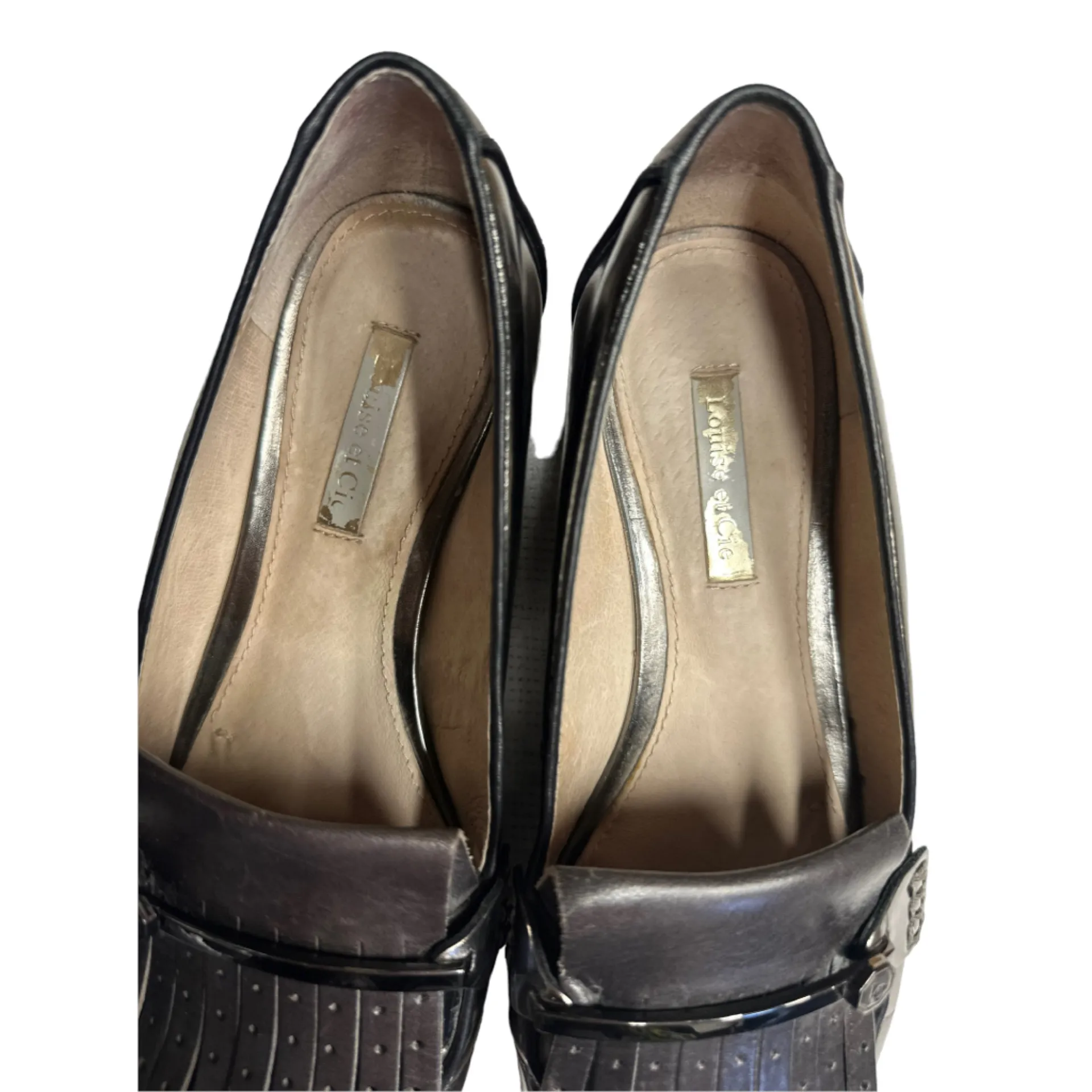 Louise et Cie Anthropologie Womens Patent Leather Kiltie Loafers Silver Size 6.5 - Image 3
