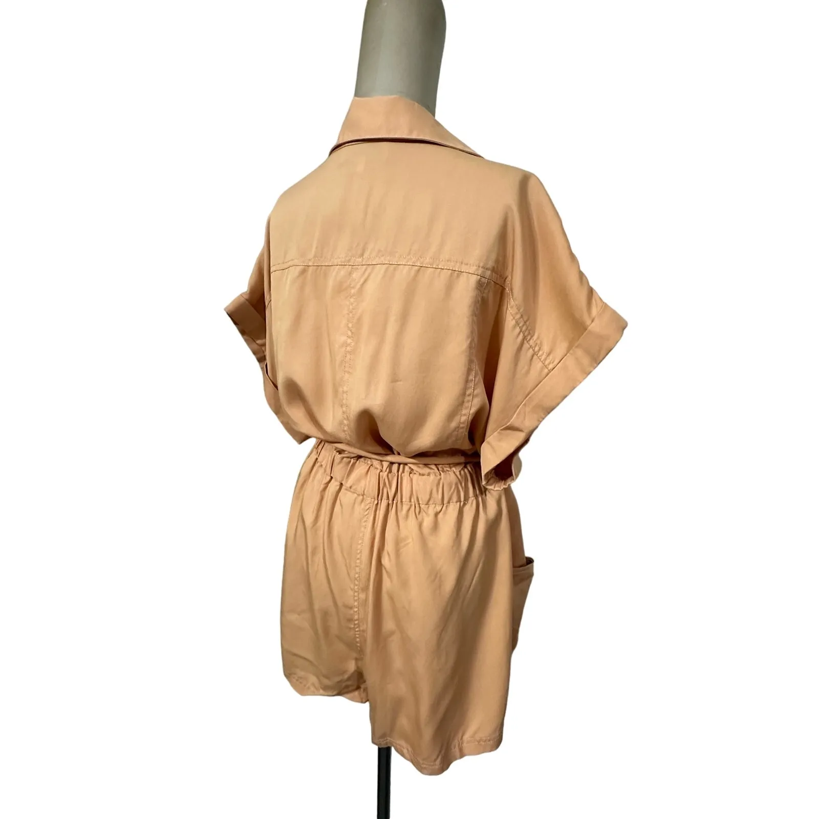 L’Academie Romper Brown Natural Fiber Short Sleeve Button Front Tie Belt New - Image 8