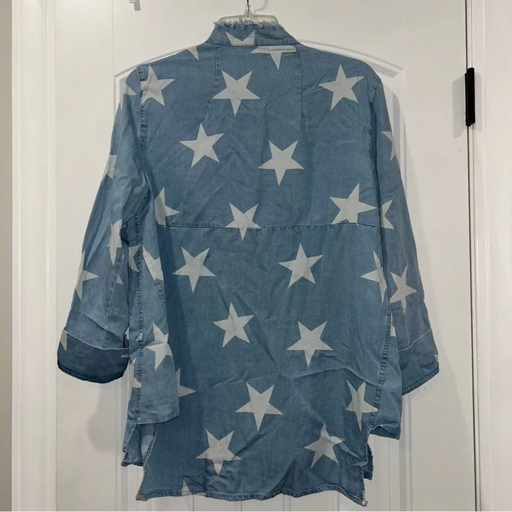 Multiples  Denim/Star Pattern Button Down Top Women’s Medium - Image 5
