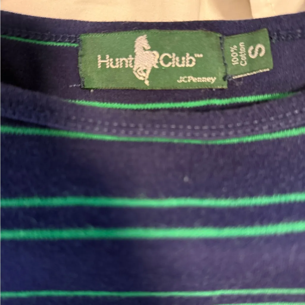 Vintage Hunt Club Navy & Green Striped Long Sleeve Top | Size Small - Image 3