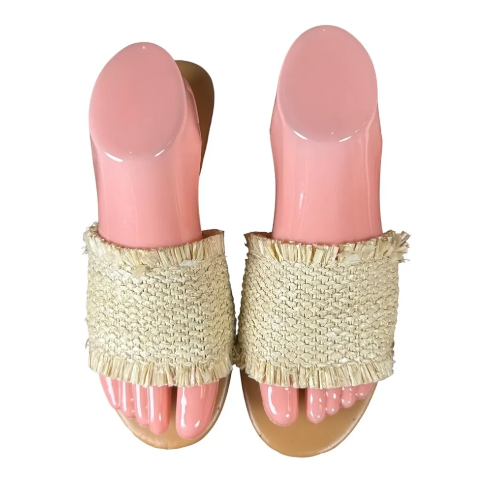 J. Crew Factory Raffia Straw Natural Slides Sandals Women's Size 8.5 Brown - Image 5