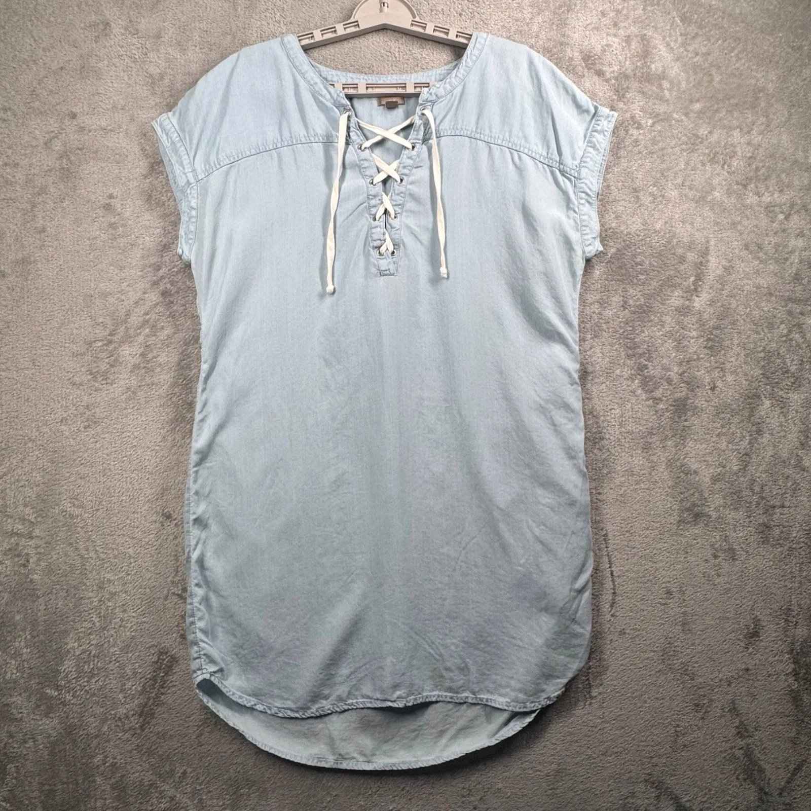 Aerie M Lyocell Chambray Lace Up Tunic Dress Light Blue Boho Shirtdress - Image 2