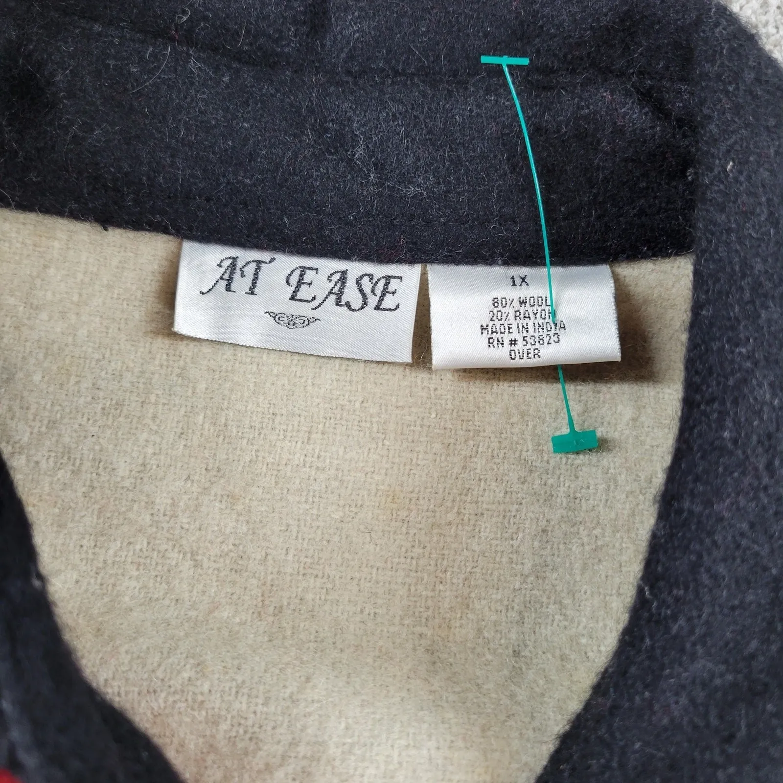 At Ease Women's Wool Cardinal Jacket 1X Red Black Collared Embroidered Patchwork - Image 12