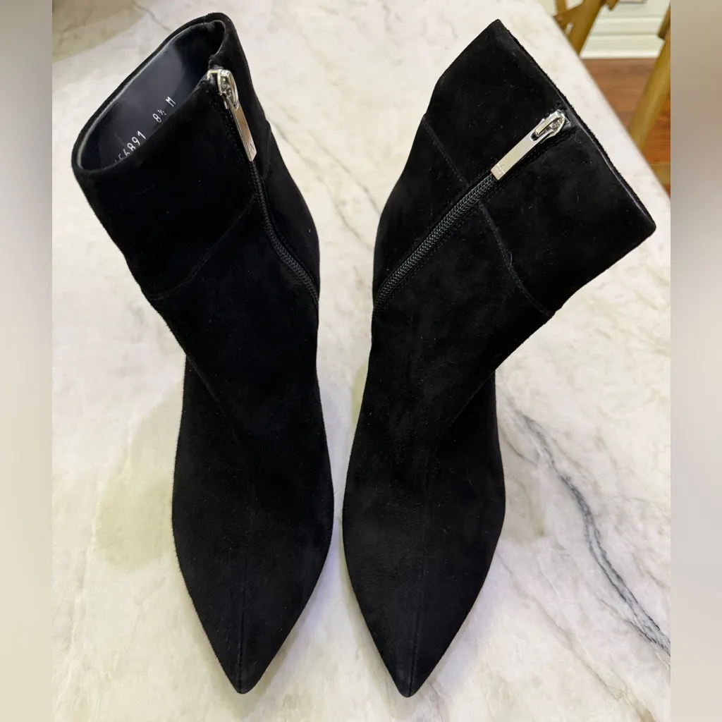 $475 Aquatalia Marabella Suede Bootie Black POINTY TOE STILETTO SOCK 8.5 - Image 5