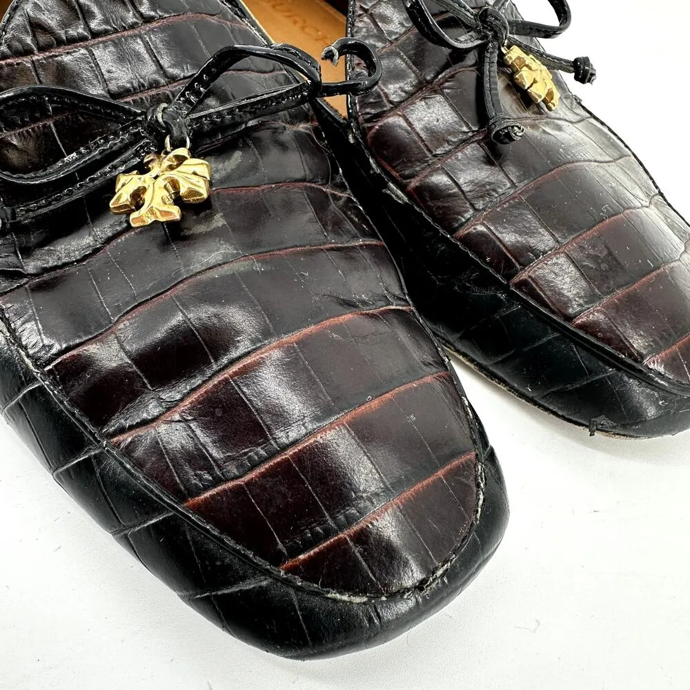 Tory Burch Charm Loafers Leather Collapsible Back Matte Croc Emboss Black 10 - Image 6