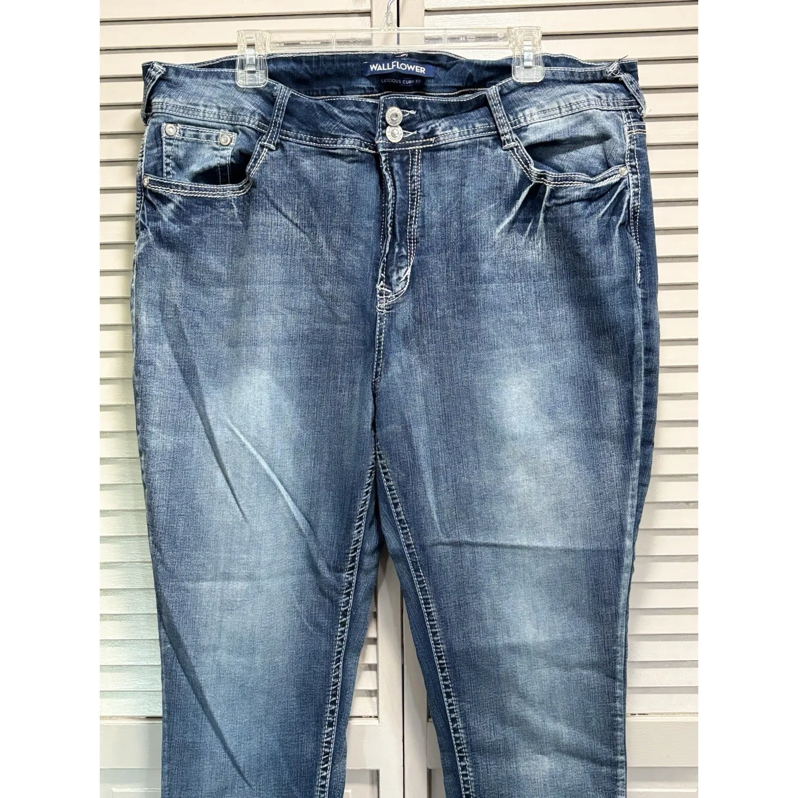 Wallflower Luscious Curvy Skinny High Rise Denim Jeans Size 22 Embroidered‎ Gems Blue - Image 2