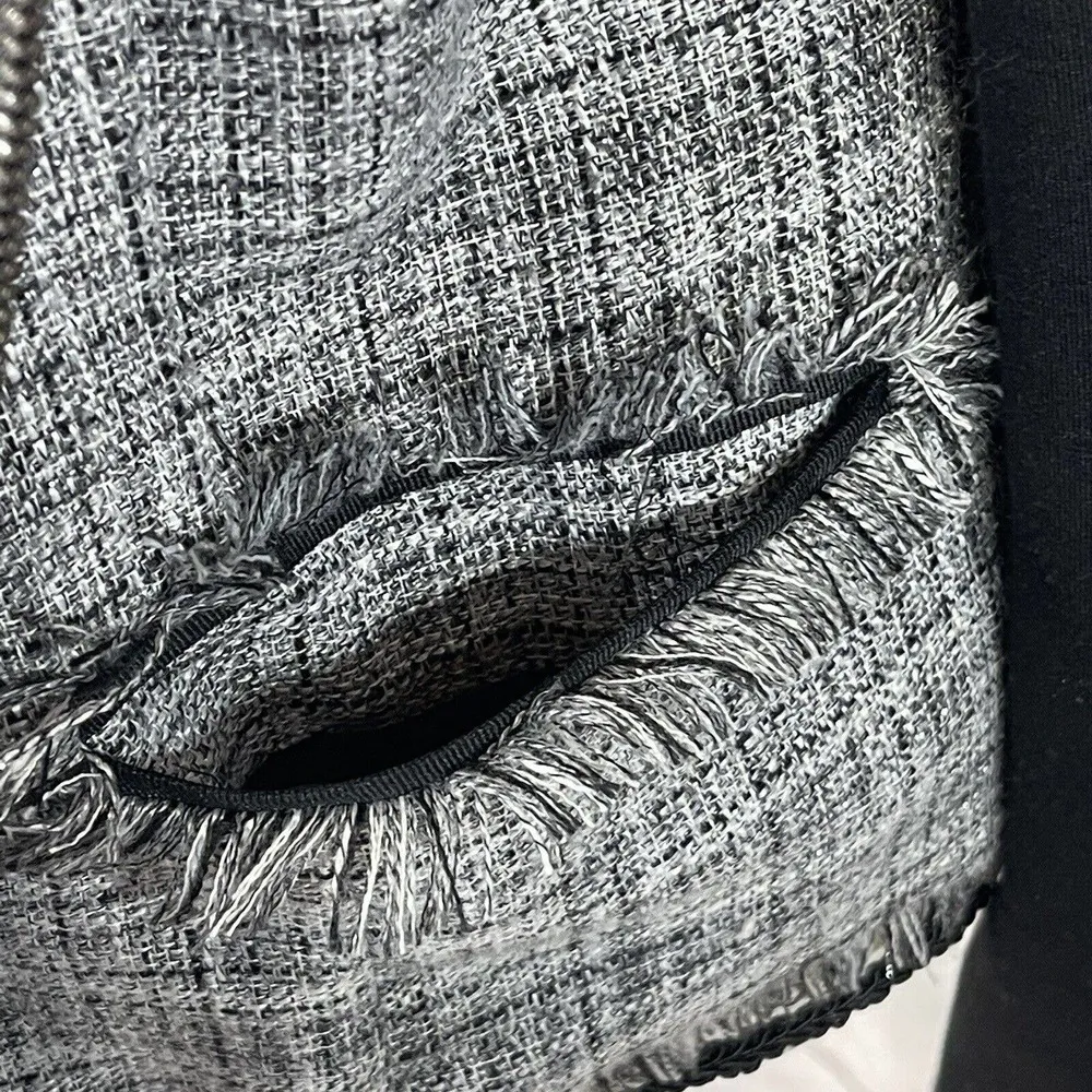 Elle X-Large Zip Blazer Jacket Zip Front Long Sleeve Lined Pockets Fringe Edges - Image 5