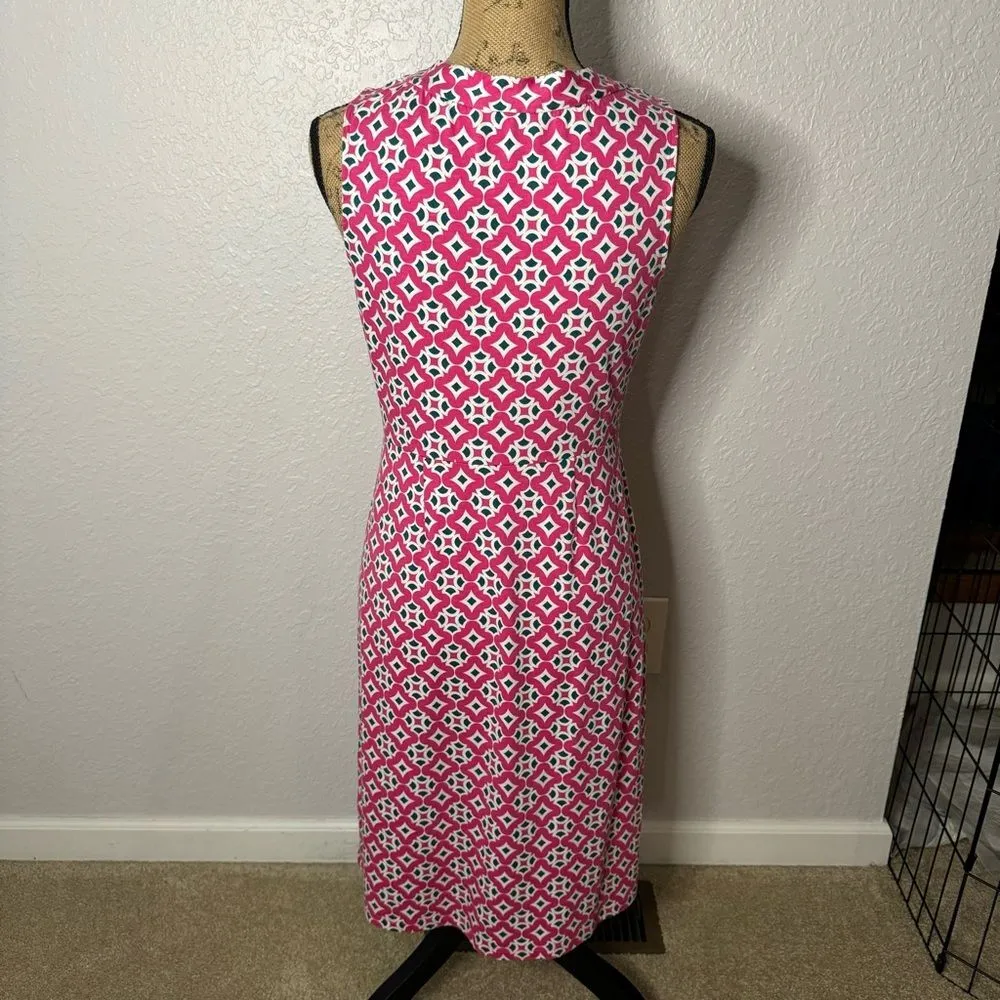 Boden Size 6 Eden Pink Geo Print Cotton Blend Jersey Sleeveless Dress V Neck - Image 9