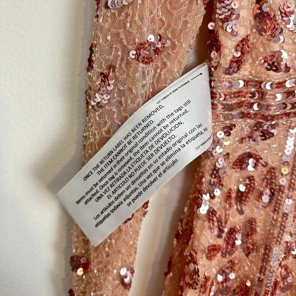 MAC DUGGAL Embellished Long Sleeve Evening Gown in Rose Gold Size US 6 - Image 7