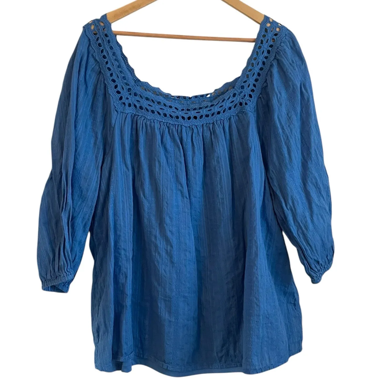 Lane Bryant Women Top 20‎ Blue Eyelet Trim Square Neck Gauzy Cottagecore Cowgirl - Image 3