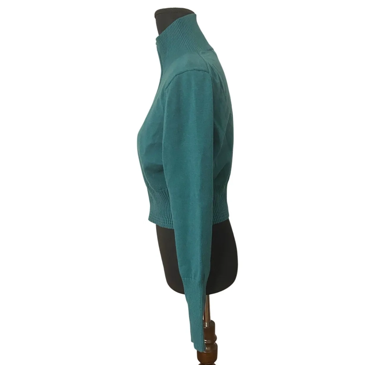 Urban Outfitters Teal Zip-Up Mock Neck Cropped Sweater Jacket Women’s Large - Image 3