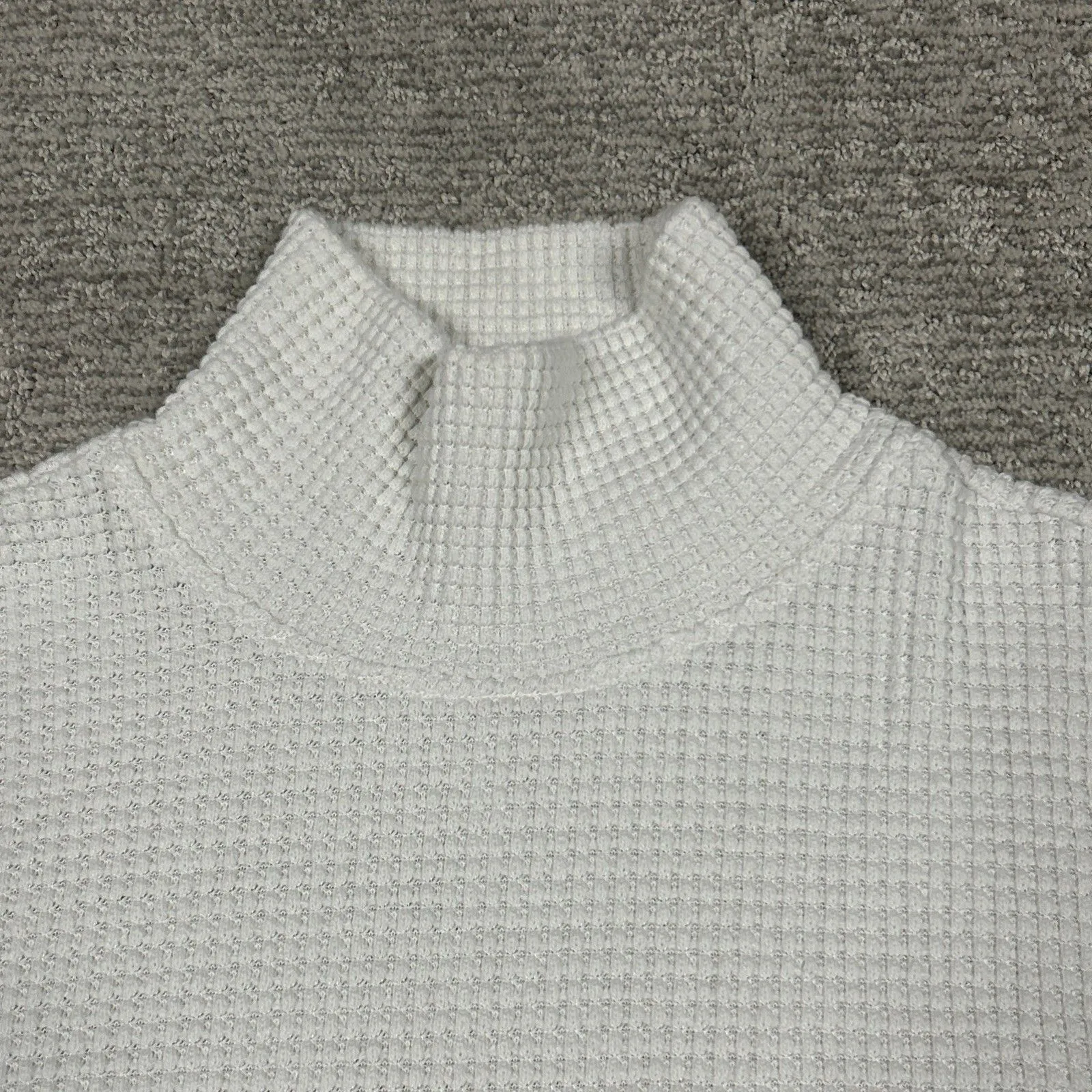 Faherty Echo Thermal Mock Neck Pullover Top Womens Large Ivory Organic Cotton White - Image 4