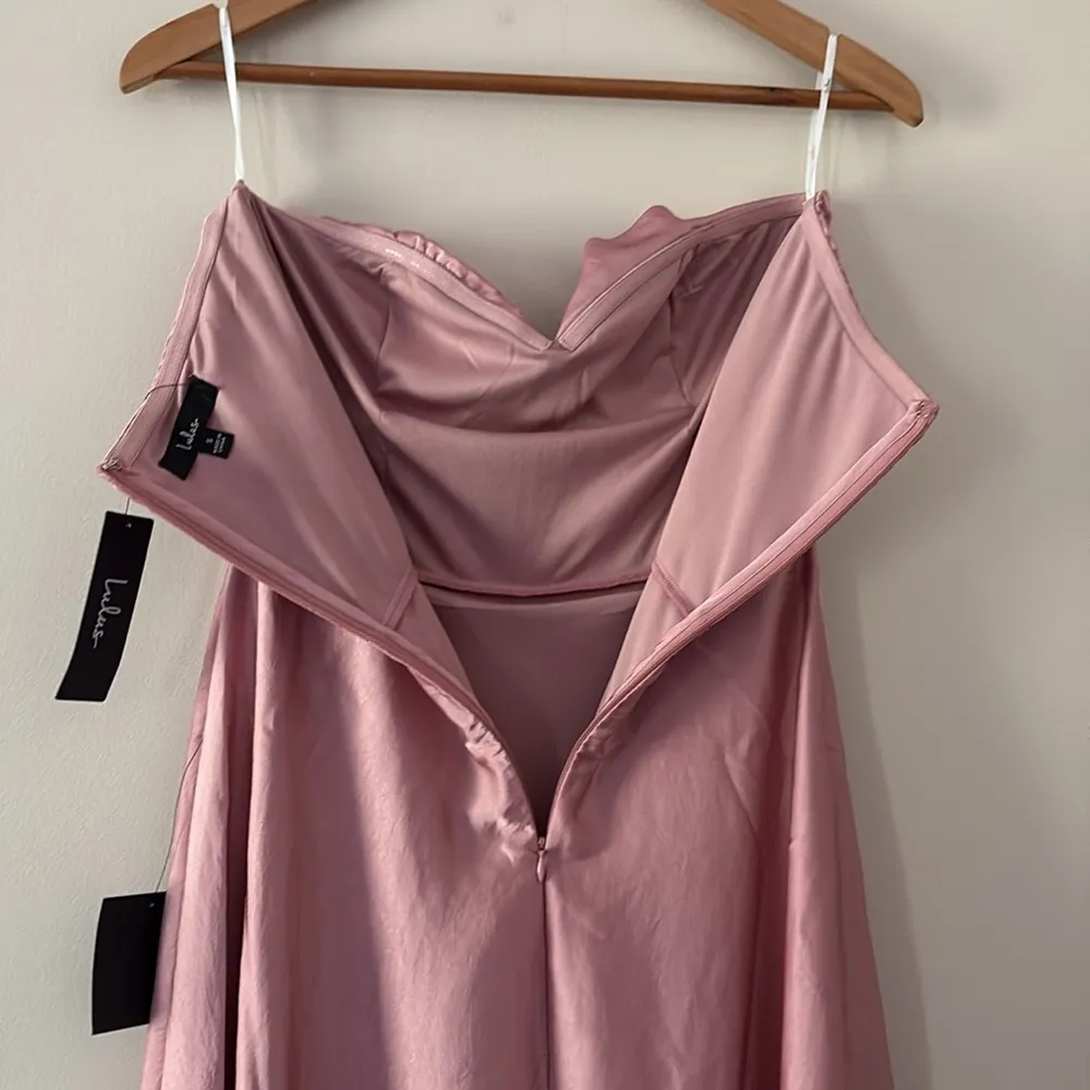 New Lulus Real Romantic Light Rose Satin Strapless Maxi Dress Size S - Image 9
