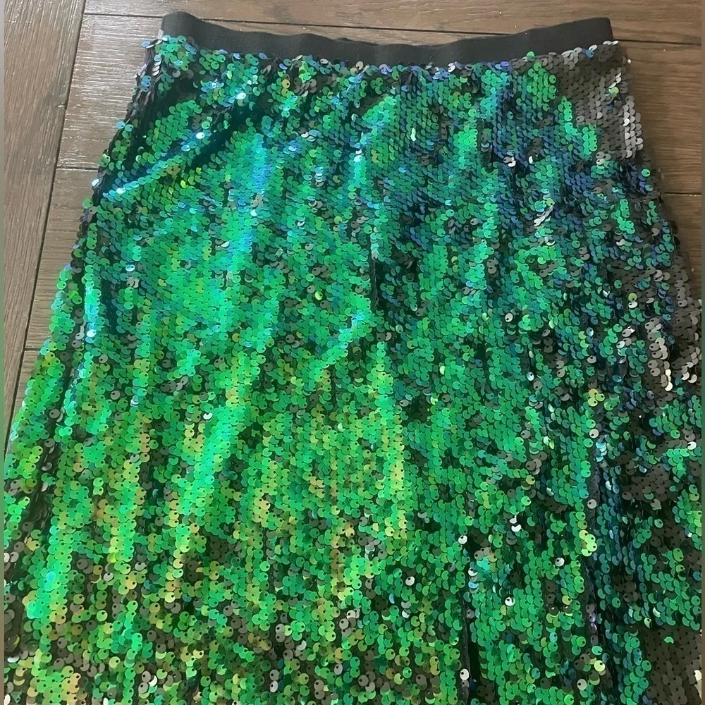 Lucy Paris Green & black Sequin mermaid scales skirt - Image 8