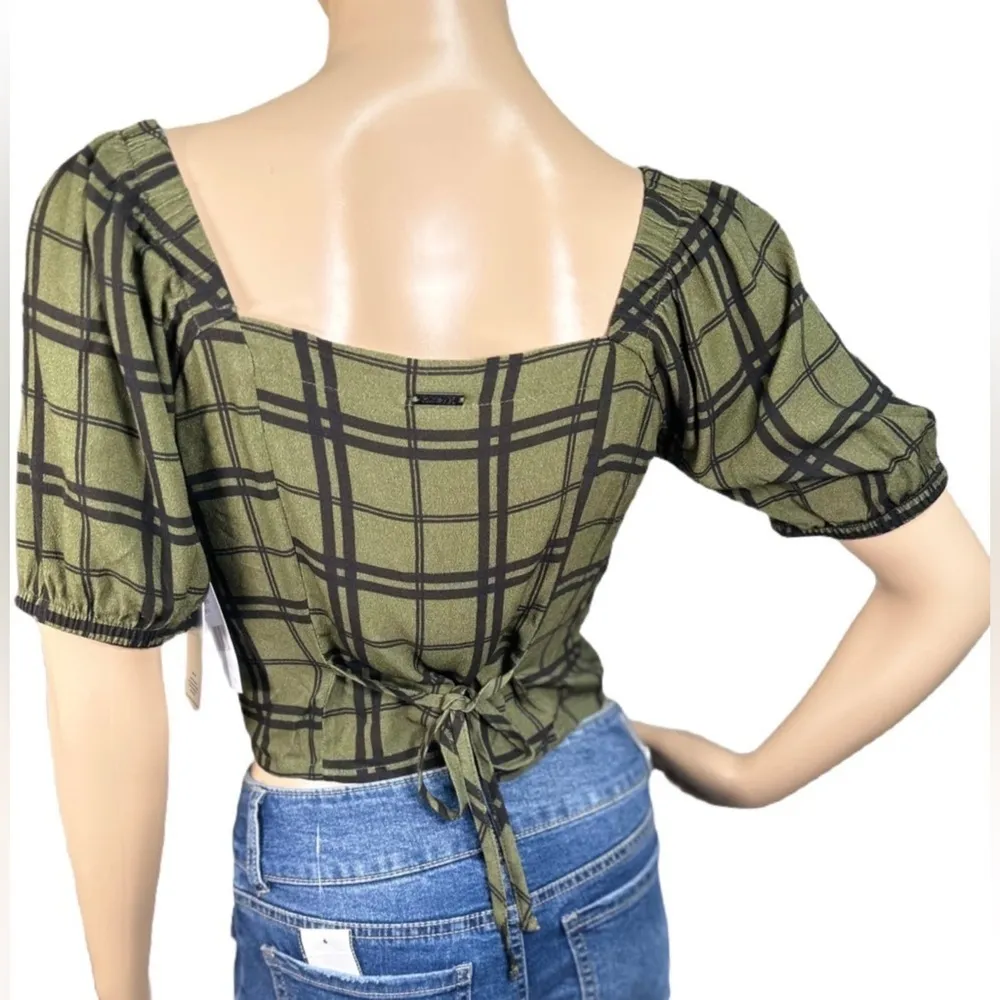 NEW HURLEY Checkered Crop Top Green and Black extra small NWT - Image 3