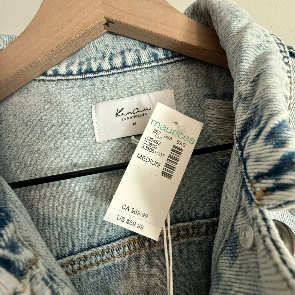 NWT KANCAN LIGHT FRAY HEM CROPPED DENIM JACKET Blue Size M - Image 6