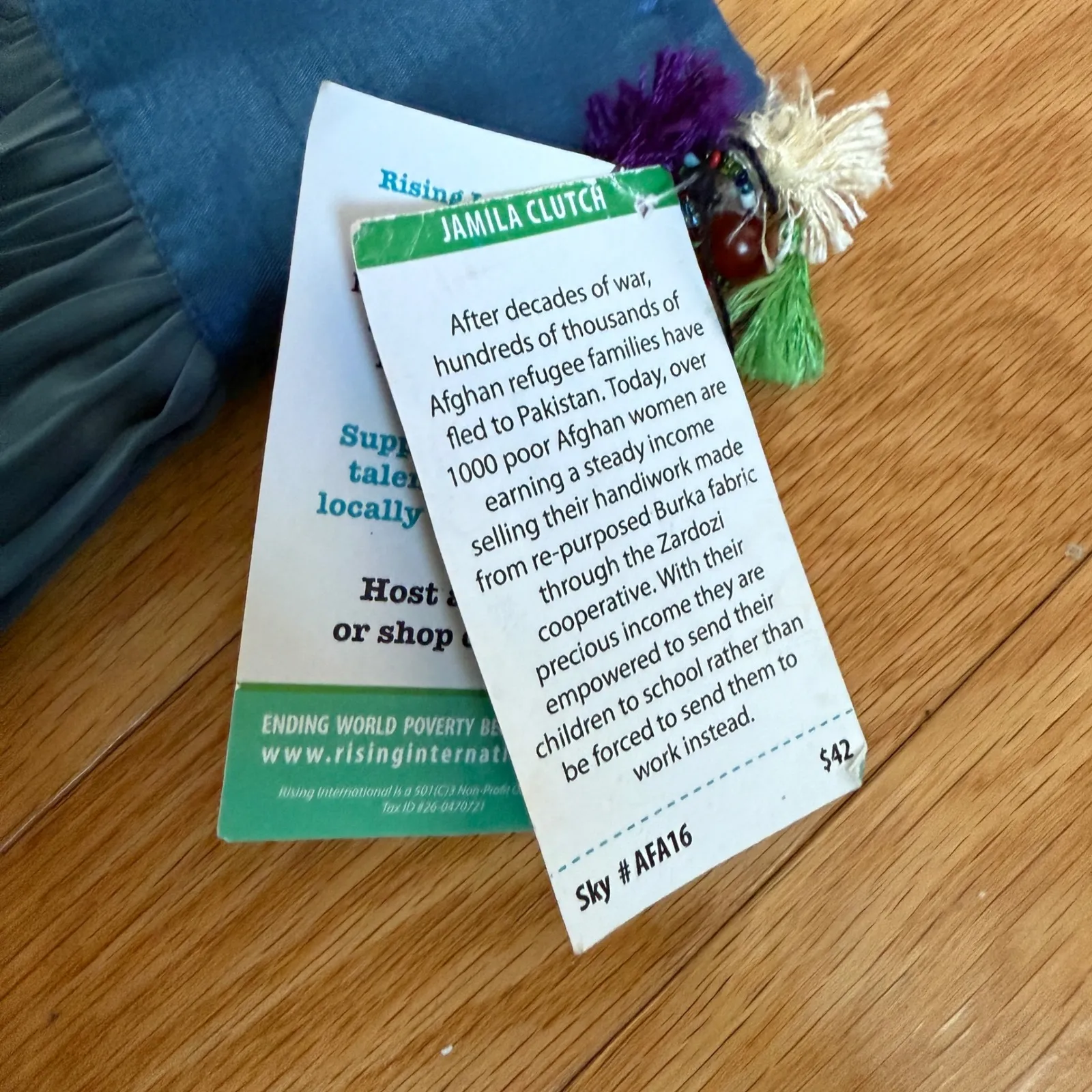 Rising International Jamila Clutch Blue Silk Embroidered‎ Zardozi Afghan Purse - Image 4