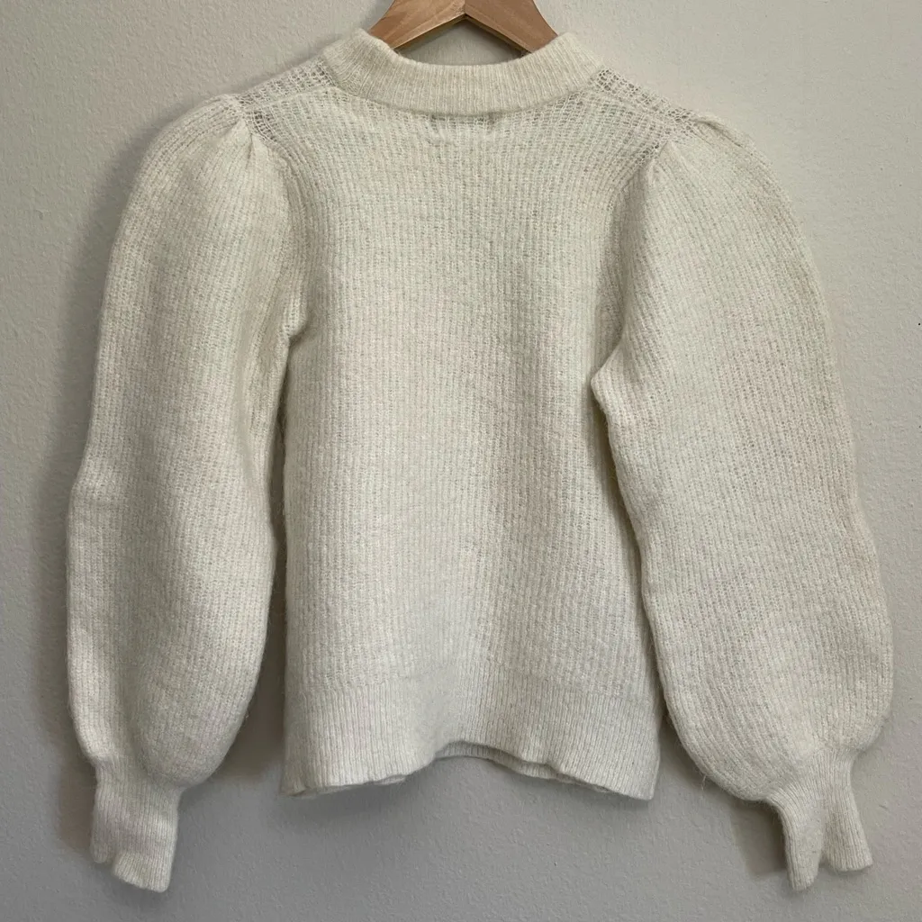 Ganni Women’s Sweater Bubble Sleeves Alpaca/Merino Wool color Off white size S - Image 2