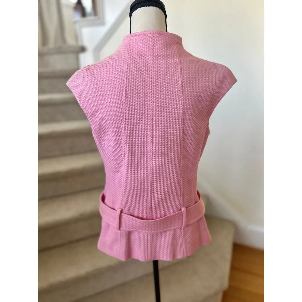 Teri Jon Bubblegum Pink Cap Sleeve Belted Button Front Blazer Size 10 - Image 3