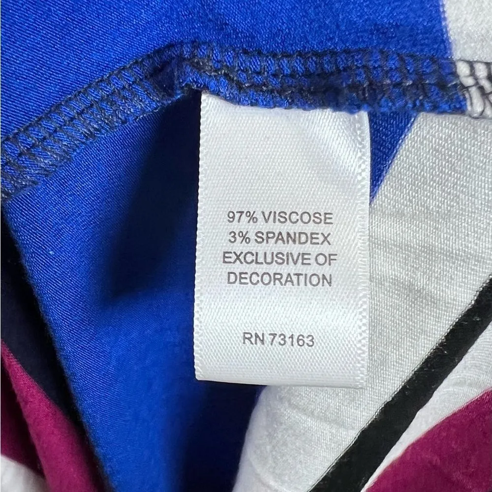 Cupio white blue and pink striped jersey knit dress size small - Image 5