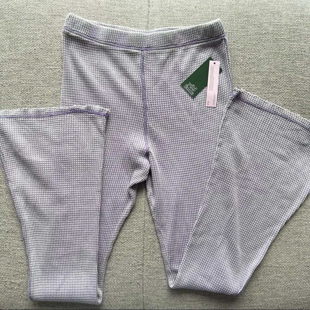 Wild Fable Waffle Knit Thermal Boho Flare Leg Pants Legging Purple Large - Image 6