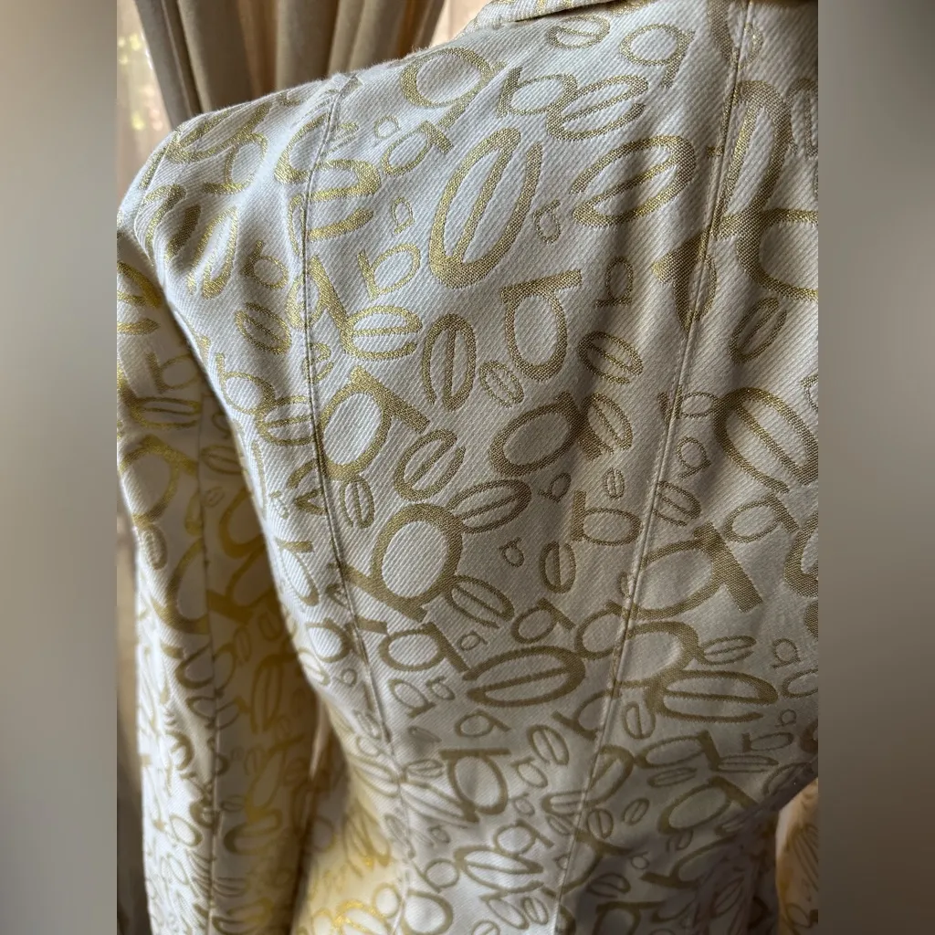 Bebe Embossed Logo Cropped Light Gold Brocade Jacket - Image 6