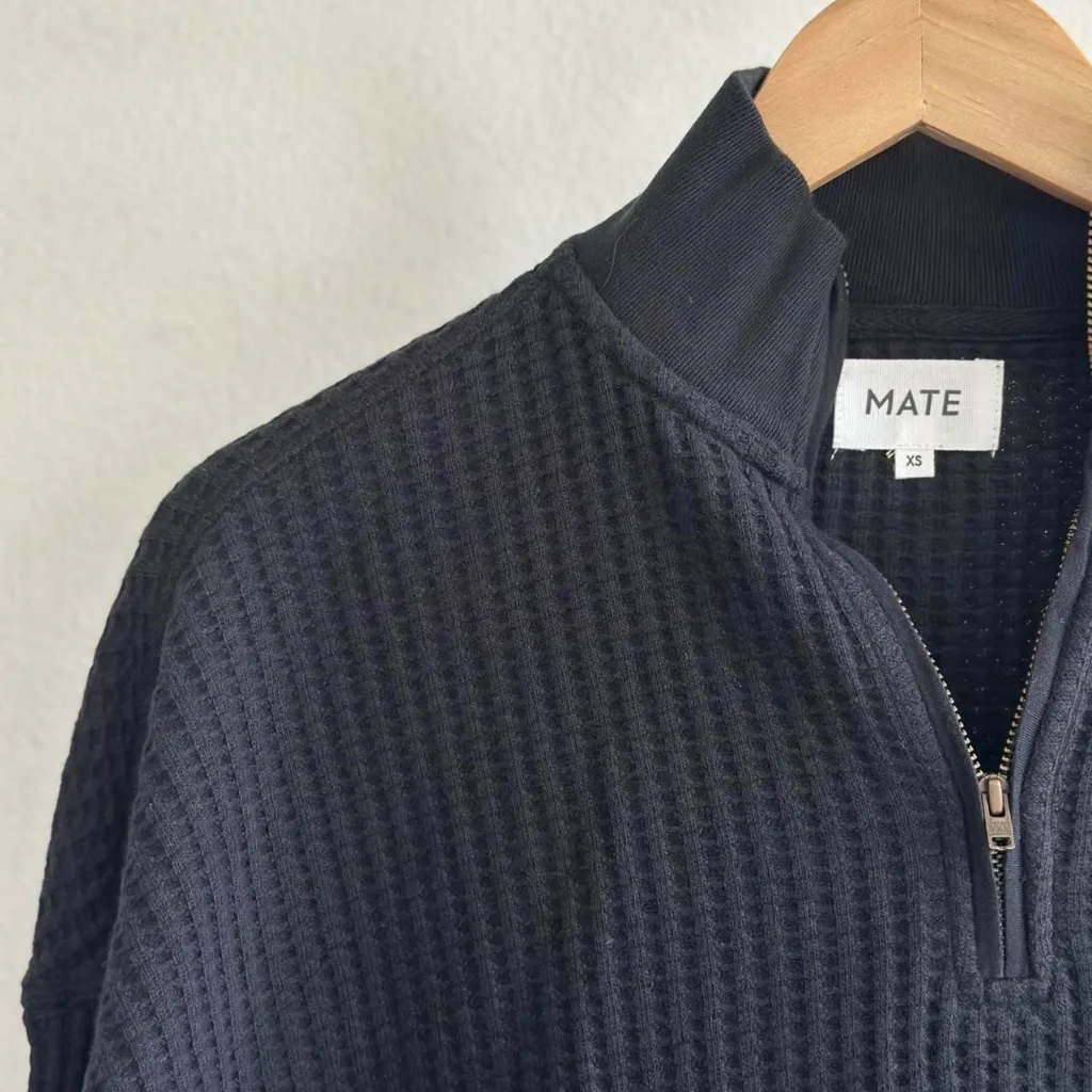 Mate the Label Organic Waffle Collared Half-Zip Sweatshirt in Jet Black, Size XS - Image 7
